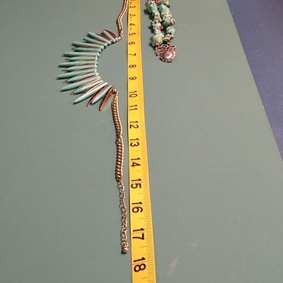 Faux Turquoise and Gold Tone Metal Necklace with Chunky Bracelet Southwestern - Picture 2 of 6